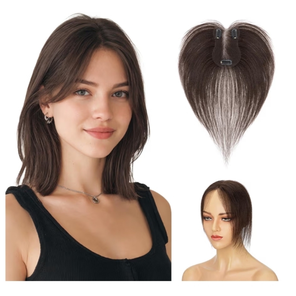 Human Hair Bangs Topper 11” Dark Brown Clip-In Wispy Bangs Hairpiece GWP NIB